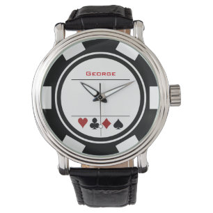 Casino Poker Chip Las Vegas Black White Watch