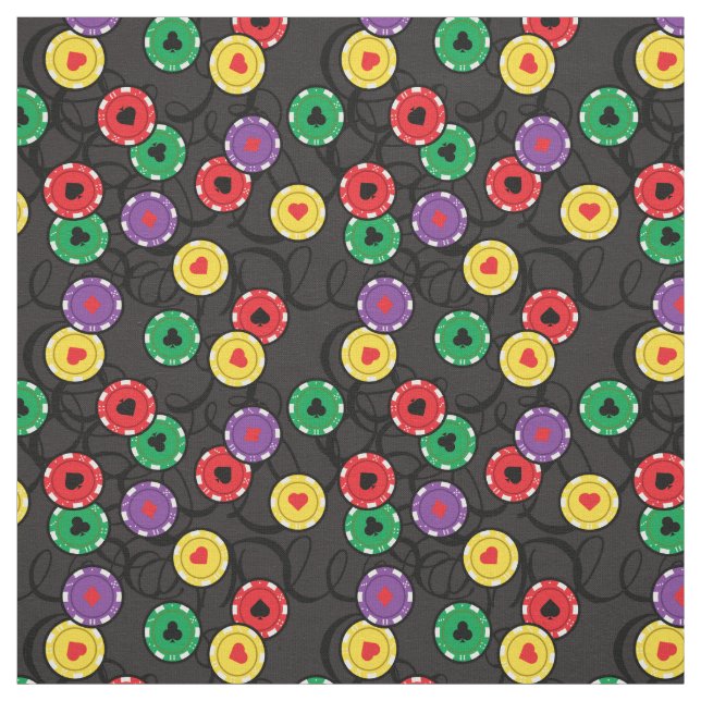 Casino Poker Chips Colourful Funky Patterned Grey Fabric (Swatch)