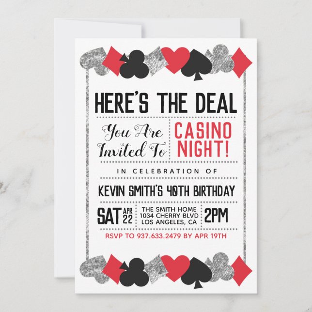 Casino Poker Invitation Anniversaire (Devant)