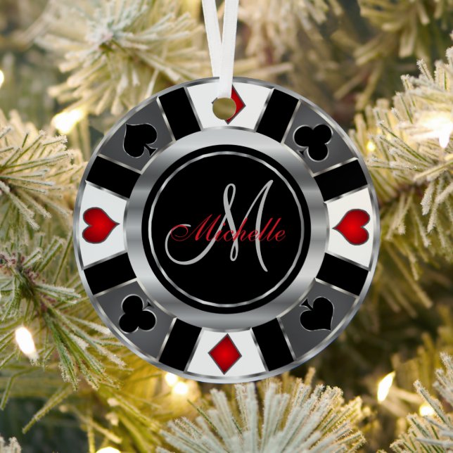 Casino Poker Monogram Chip - Silver  Metal Ornament (Insitu)