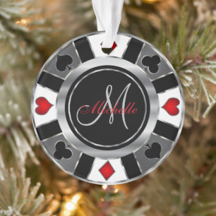 Casino Poker Monogram Chip - Silver Ornament