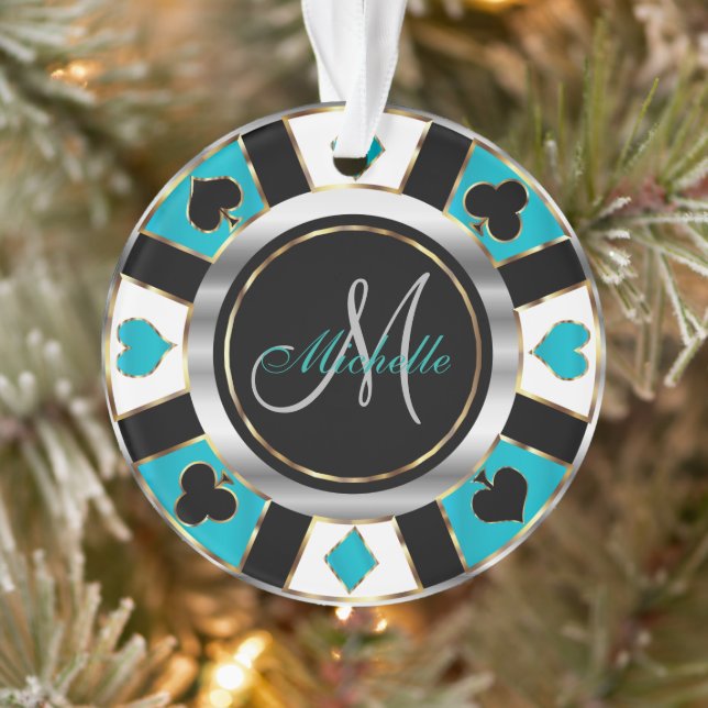Casino Poker Monogram Chip - Teal Ornament (Tree)