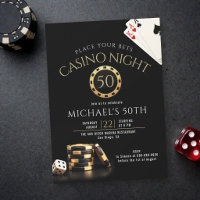 Casino Poker Night Black Gold Men 50th Birthday