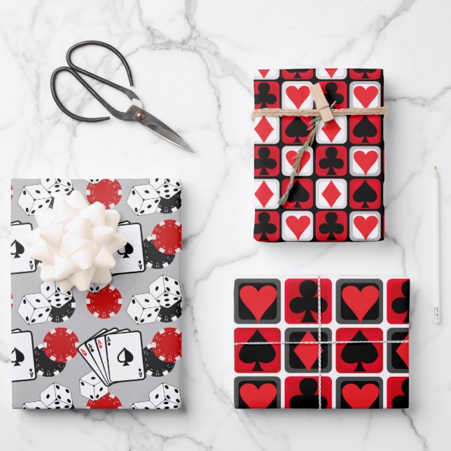 Casino Poker Party Gift Wrapping Paper Set (Front)