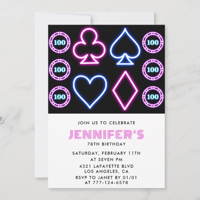 Casino Poker Playing card 78th birthday invitation (Front)