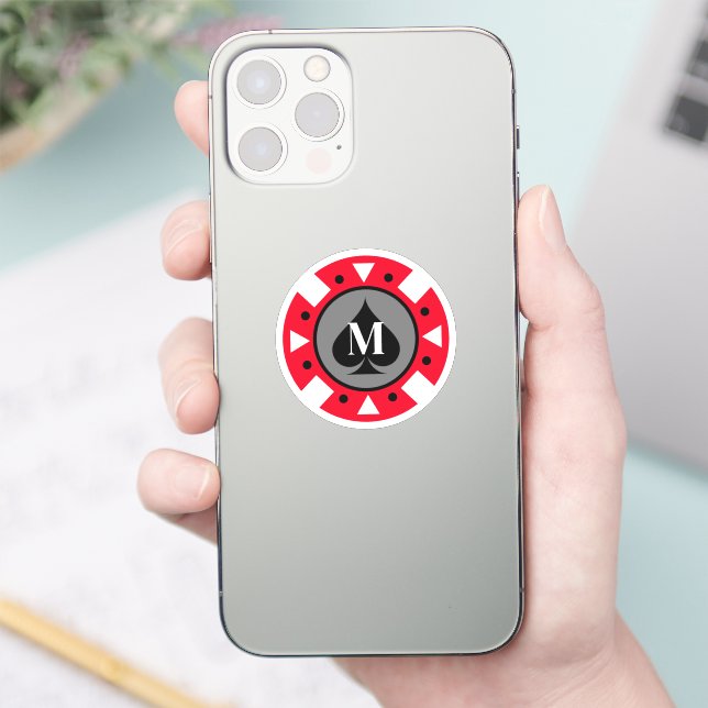 Casino poker puce vinyle autocollant avec nom mono (Téléphone)