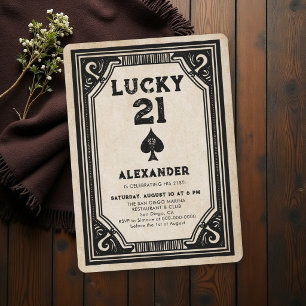 Casino Poker Vintage Ace Spades Men 21st Birthday Invitation