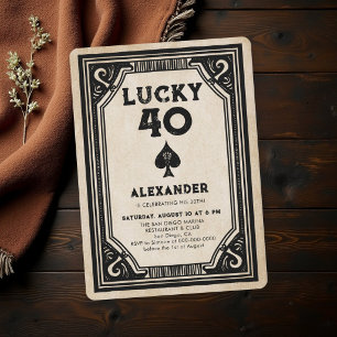 Casino Poker Vintage Ace Spades Men 40th Birthday Invitation