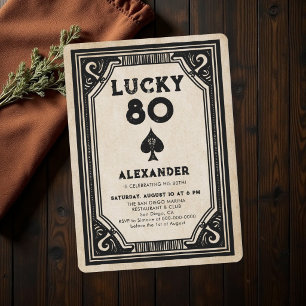 Casino Poker Vintage Ace Spades Men 80th Birthday Invitation