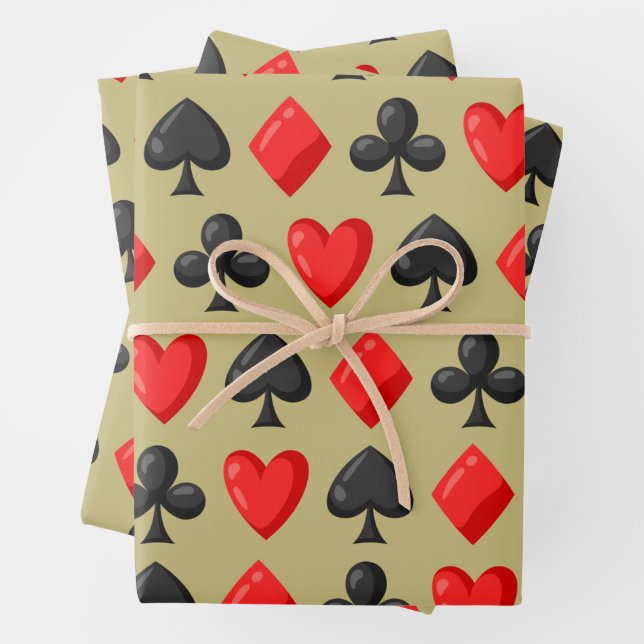 Casino Red, Black and Gold Card Suit Gambling   Wrapping Paper Sheet (In situ)