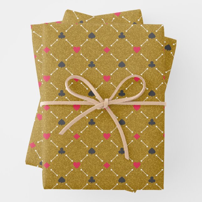 Casino Red, Black Gold Gambling Poker Card Suit  Wrapping Paper Sheet (In situ)