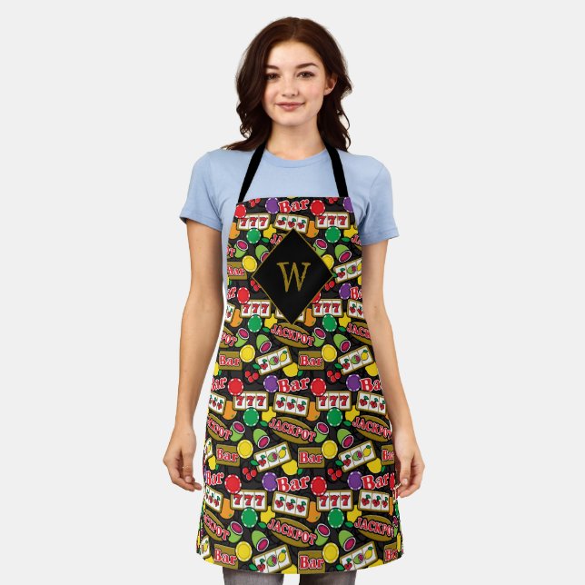 Casino Slot Machine Patterned Moonogram Apron (Worn)