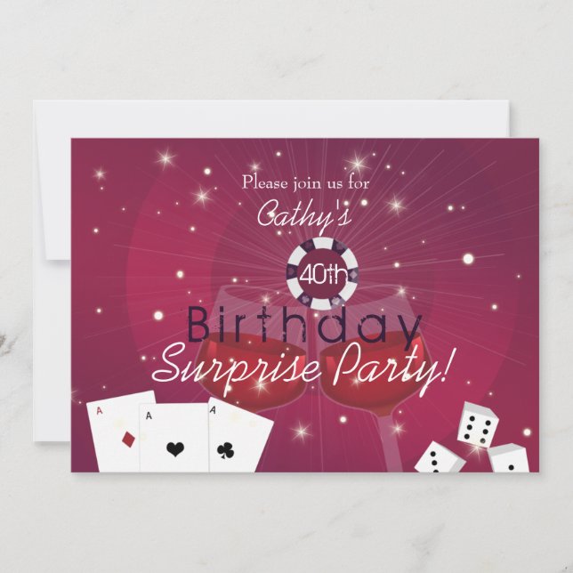 Casino style surprise birthday invitation (Front)