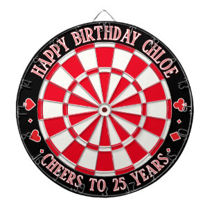 Casino Theme 25 BIRTHDAY Red White & Black Border Dartboard