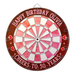 Casino Theme 30 BIRTHDAY Pink White, Brown Border Dartboard