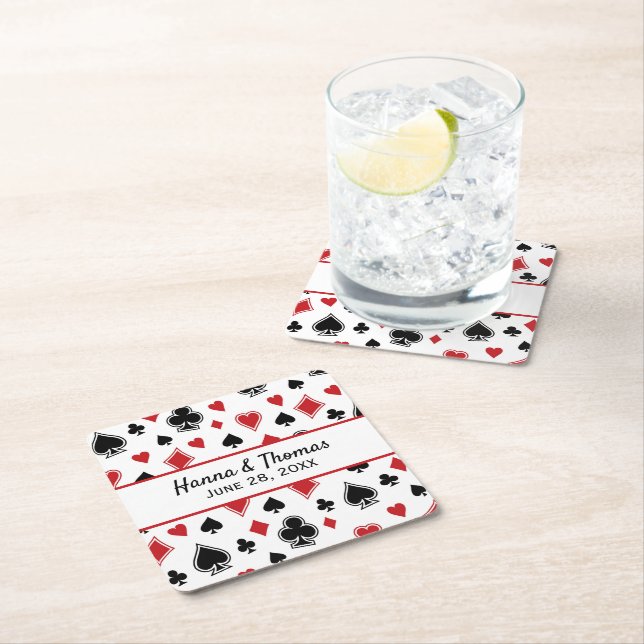 Casino Theme Las Vegas Wedding Square Paper Coaster (Insitu)