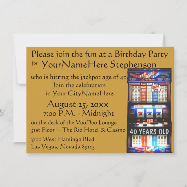 Casino Theme Party with personalized slot machine Invitation (Front)