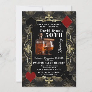 Casino Vegas Cognac And Cigar 50th Birthday Party  Invitation