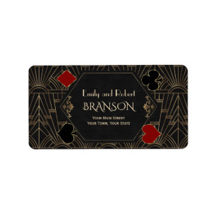 Casino Vegas Poker Gatsby Art Deco Wedding Address Label
