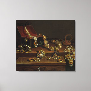 Casket of jewels on a table canvas print