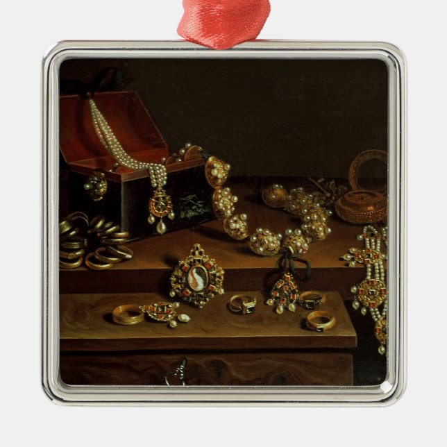 Casket of jewels on a table metal ornament (Front)