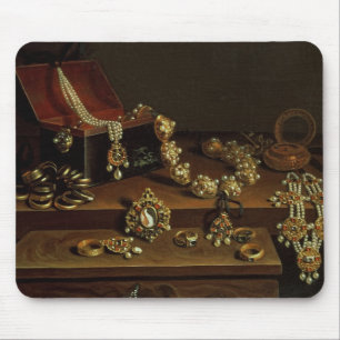Casket of jewels on a table mouse pad