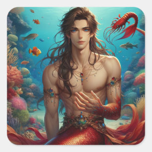 Caspian - Merman - Mermaid Series Art Collection Square Sticker