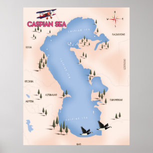 Caspian Sea Vintage Style Map travel poster