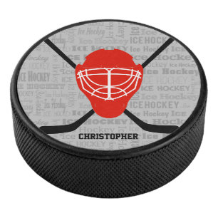 Casque et bâtons de hockey sur glace rouge Typogra
