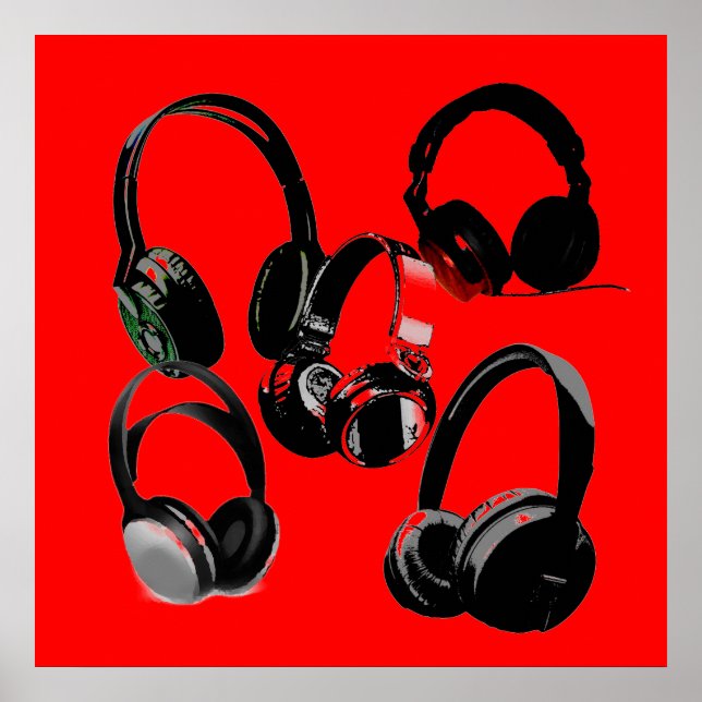 Casque Noir Rouge Silhouettes Pop Art Poster (Devant)