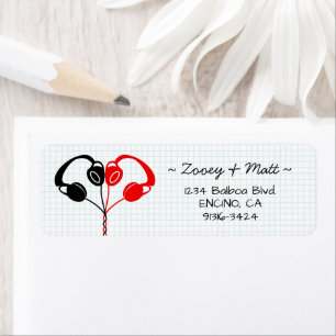 Casque rétro Indie Mariage de coeur rouge et noir