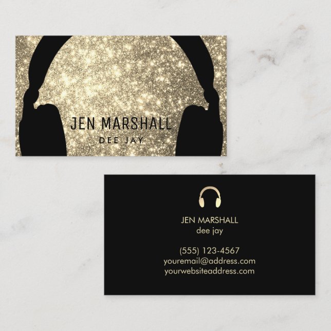 Casques DJ sur faux Carte de visite effet shimmer (Devant / Derrière)