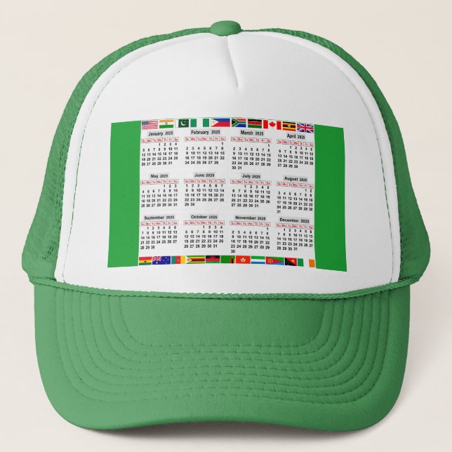 Casquette 12 mois calendrier de l'année 2025 (Devant)