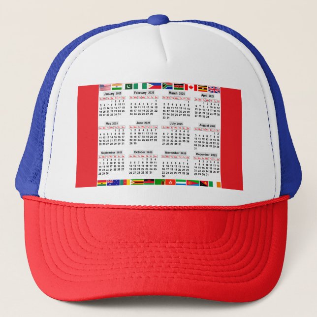 Casquette 12 mois calendrier de l'année 2025 (Devant)