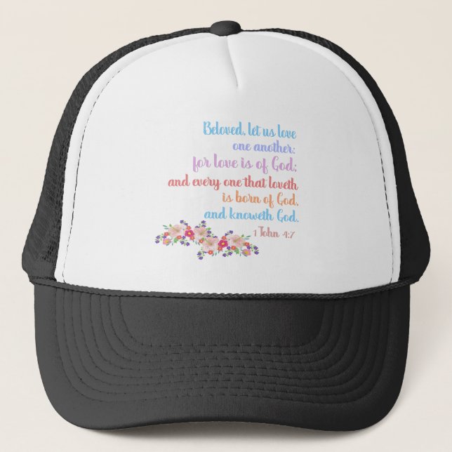 Casquette 1 Jean 4:7 Verset biblique Texte arc-en-ciel (Devant)