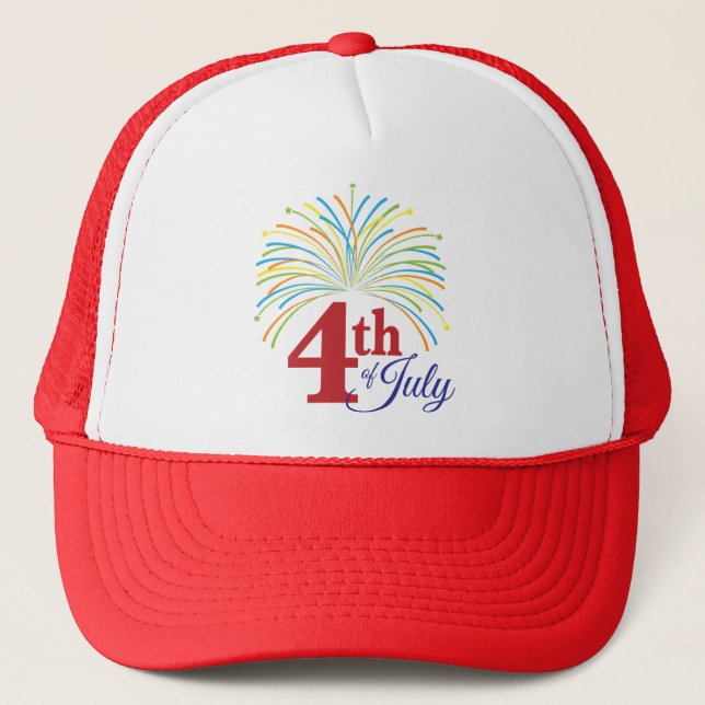 Casquette 4 juillet avec feux d'artifice colorés (Devant)