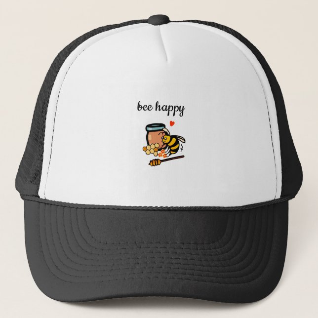 Casquette Abeille joyeux joli art des mots jaune et bleu (Devant)