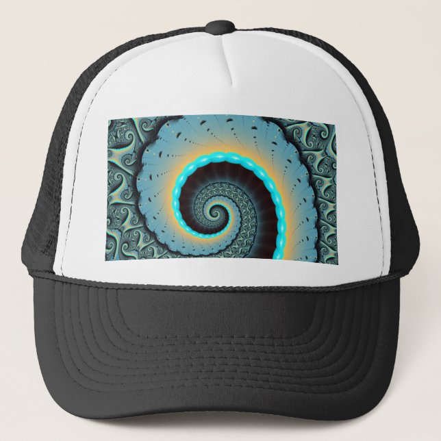 Casquette Abstract Blue Turquoise Orange Fractal Art Spiral (Devant)