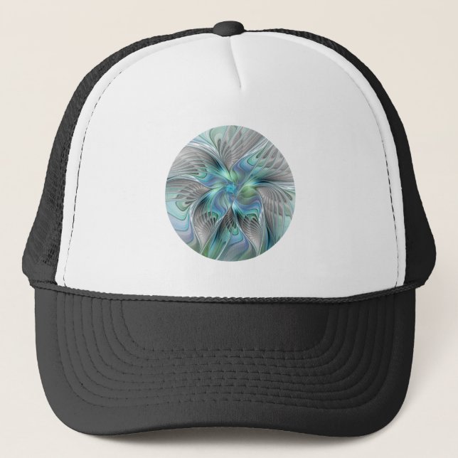 Casquette Abstrait Bleu Vert Papillon Imaginaire Fractal Art (Devant)