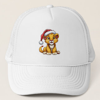 Casquette Adorable Cartoon Lion Cub Wearing a Santa Hat