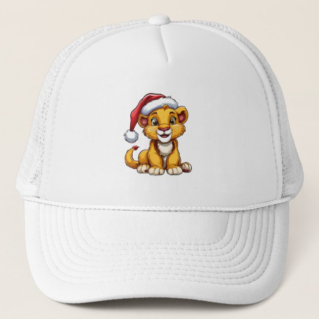 Casquette Adorable Cartoon Lion Cub Wearing a Santa Hat (Devant)