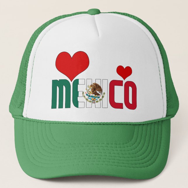 Casquette Adorable Mexique Coeurs Drapeaux Patriotique (Devant)