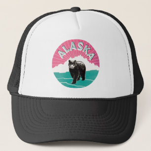 Casquette Affiche de voyage vintage, ours noir d'Alaska dans
