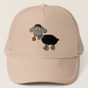 Casquette Agneau mou de mouton noir Fleur jaune rouge
