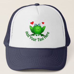 Casquette Ajouter votre propre texte Cute Green Frog w Heart