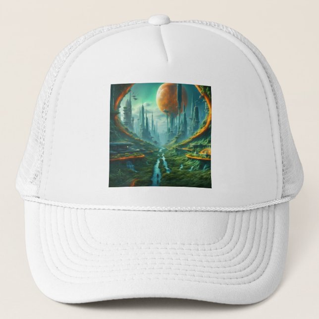 Casquette Alien Nature & Futuriste Ville Surreal Sci-Fi Art (Devant)