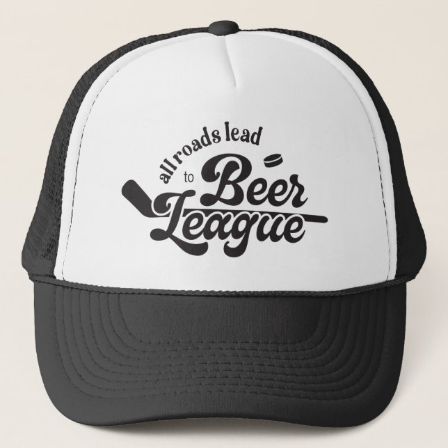 Casquette All Roads Lead to Beer League, Funny Hockey (Devant)