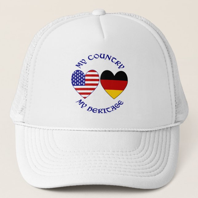 Casquette Allemagne USA Drapeau Coeurs Pays Patrimoine (Devant)
