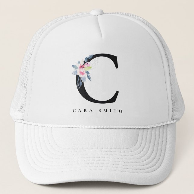 CASQUETTE ALPHABÈTES FLORAUX BLEUS DOUX NOM LETTRE C (Devant)
