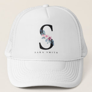 CASQUETTE ALPHABÈTES FLORAUX BLEUS DOUX NOM LETTRE S